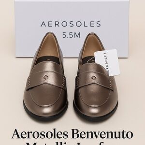 Aerosoles Benvenuto Metallic Loafers – Size 5.5M – Graphite PU Leather